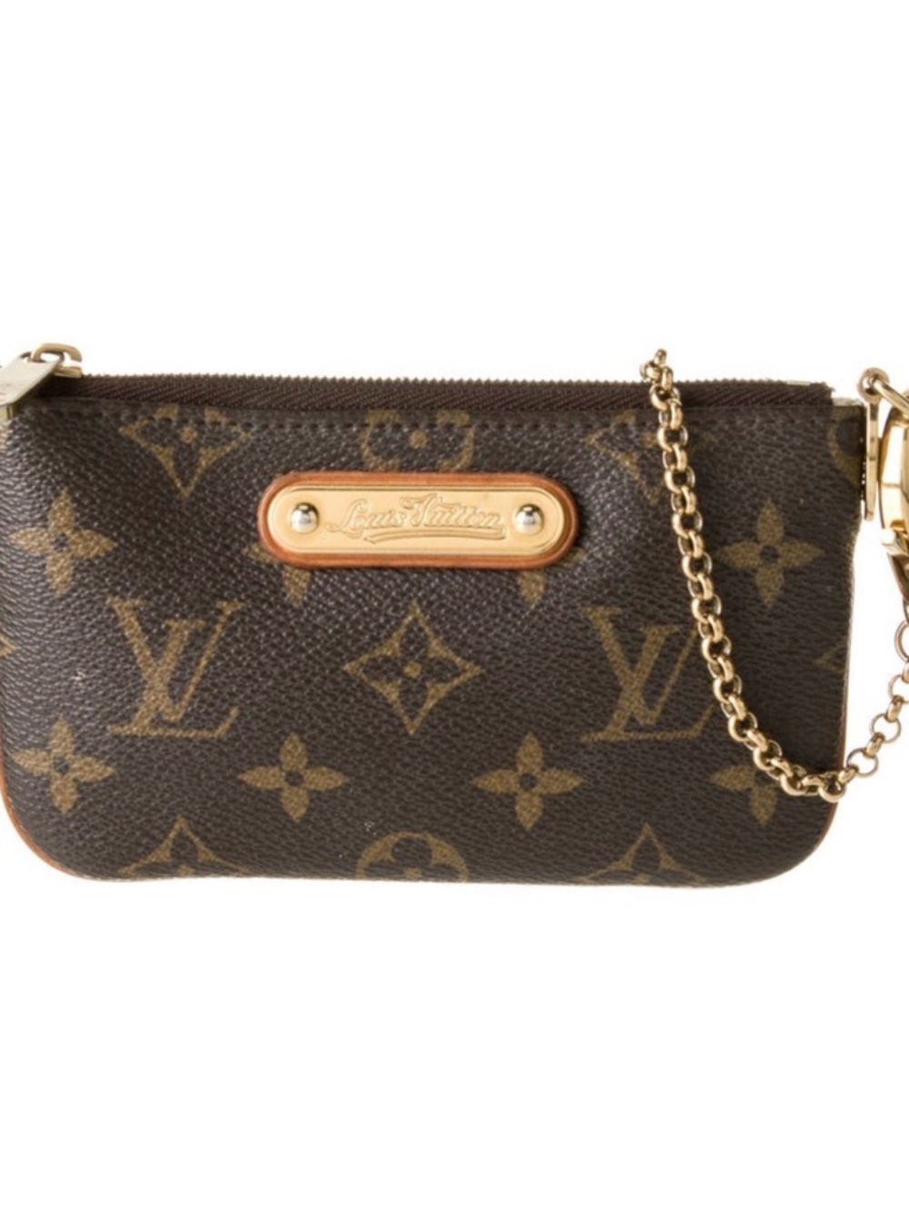 Louis Vuitton Brown Monogram Mini Wristlet with Gold Chain
